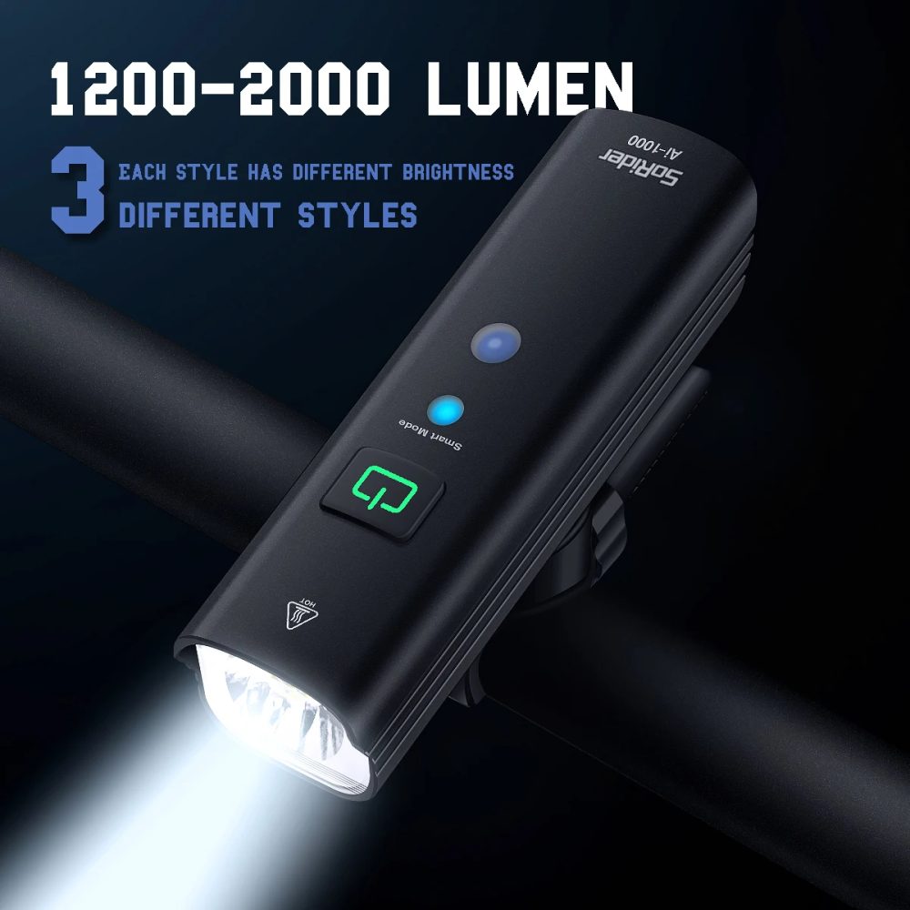 Faro Bicicletta SoRider BR 2000 - 1200 Lumen per Sicurezza Ciclismo Stradale e MTB